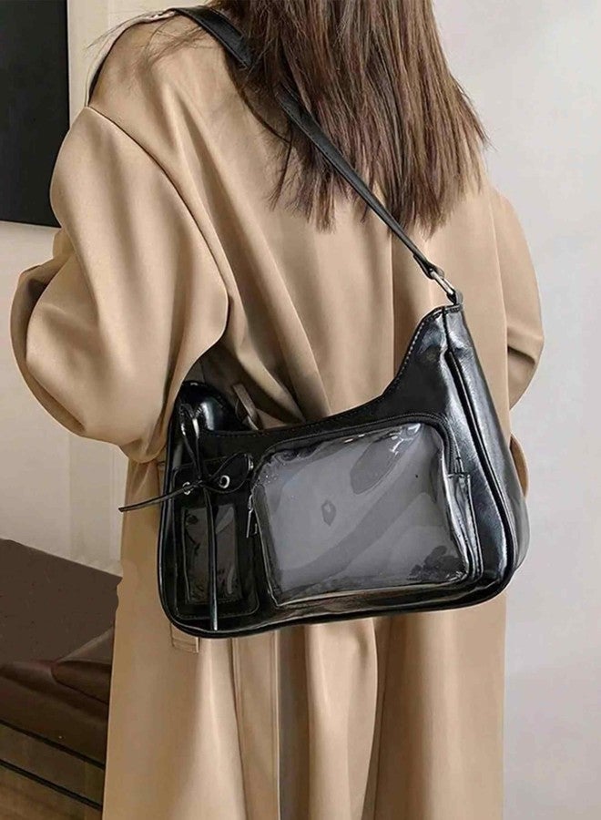 Winatehr ita black shoulder bag for women, pin display kawaii bow anime crossbody bag, cute y2k everyday coquette purse - Image 4